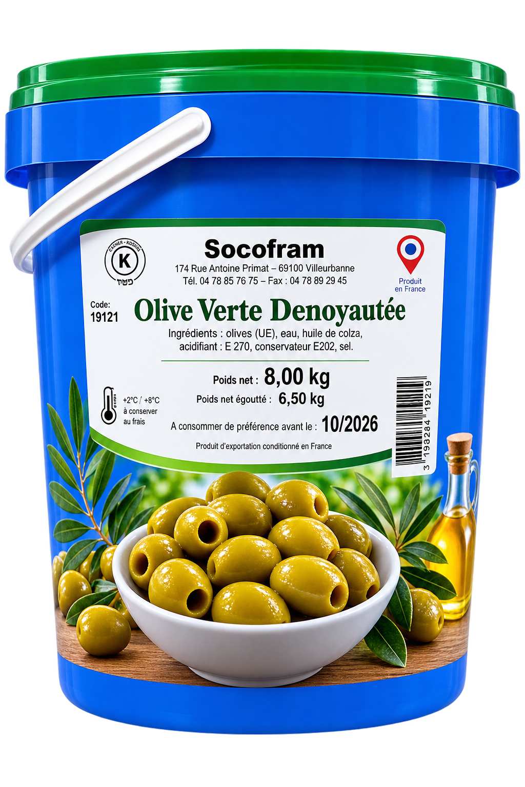 Olives vertes dénoyautées 16kg